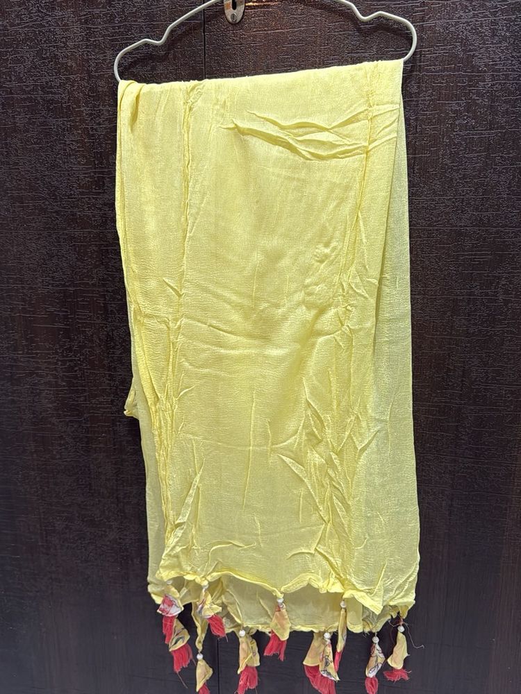 Yellow Dupatta with Tassels