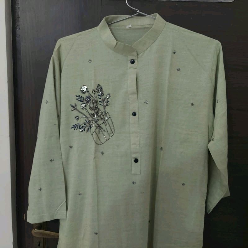 Beautiful Light Green Hand Work Kurta Never Used But Not Have Bill Qualities Very Good