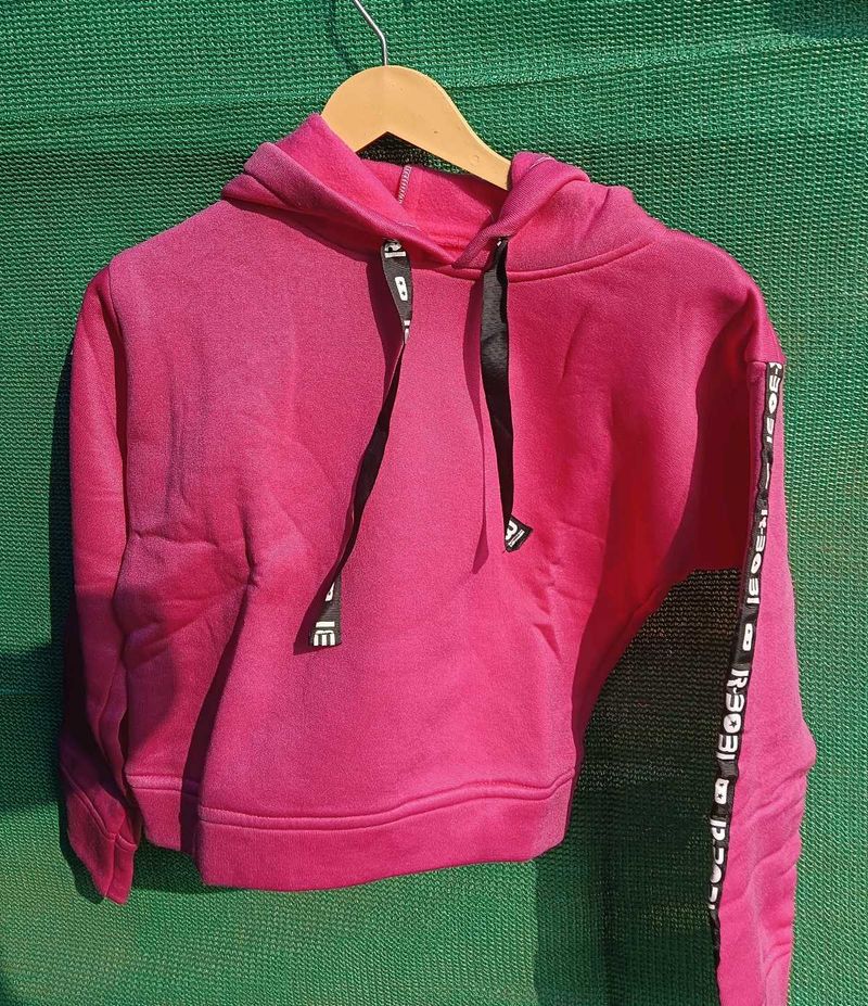Pink Hoodie with Sleeve Detail ( free size upto M)