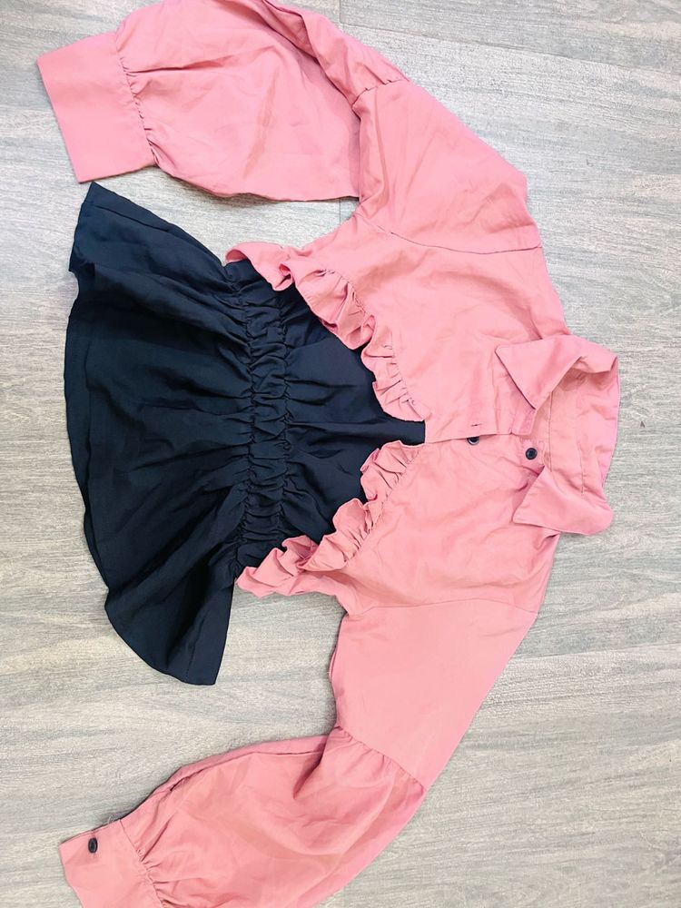 Two-Tone Ruffle Detail Top