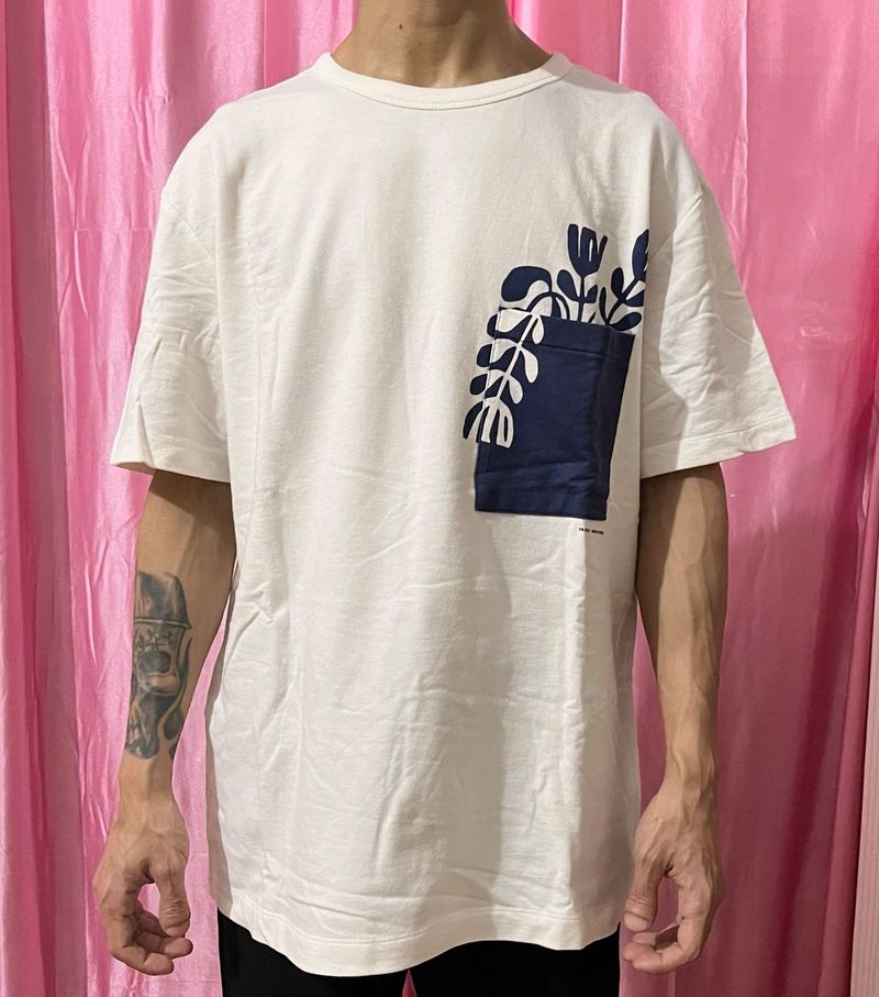 White Graphic Tee with Pocket