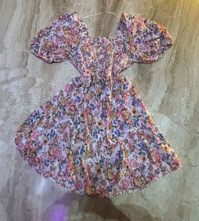 Floral Print Back Knot Dress.SIZE-30-36