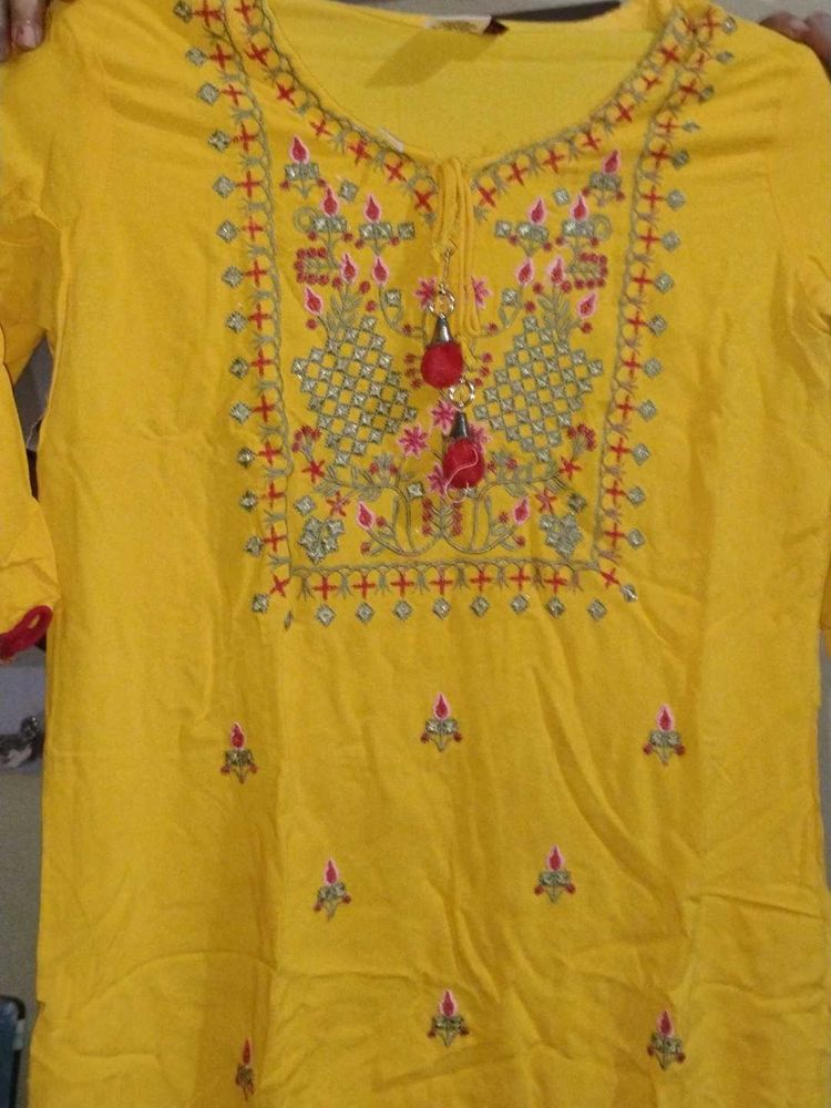 Yellow Embroidered Kurta