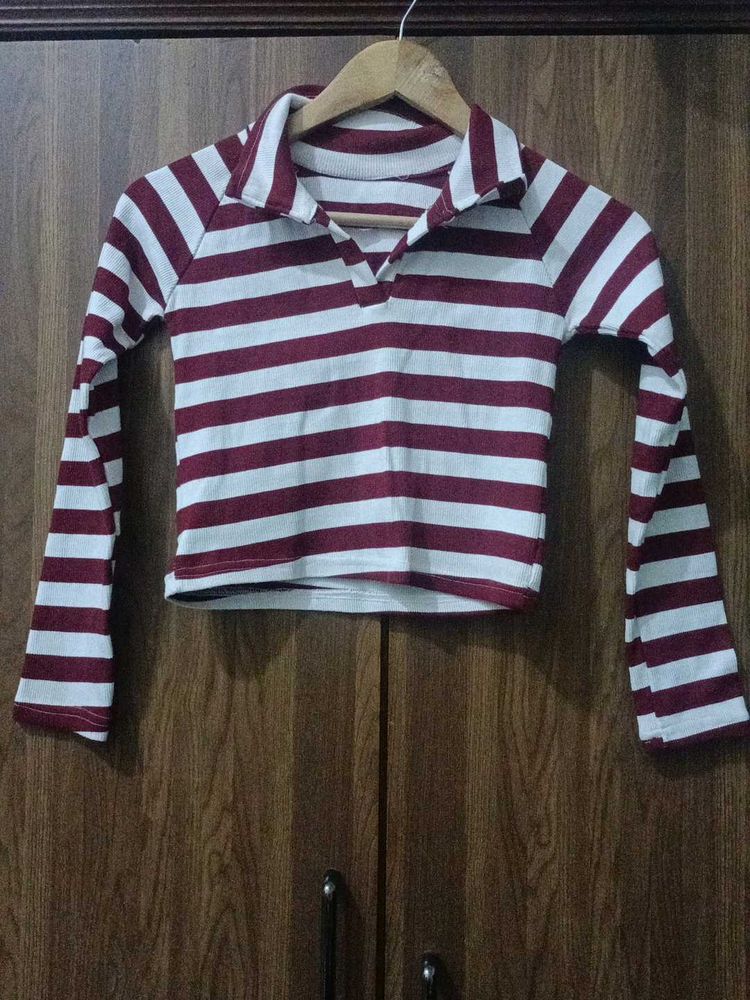 Striped Long Sleeve Crop Top