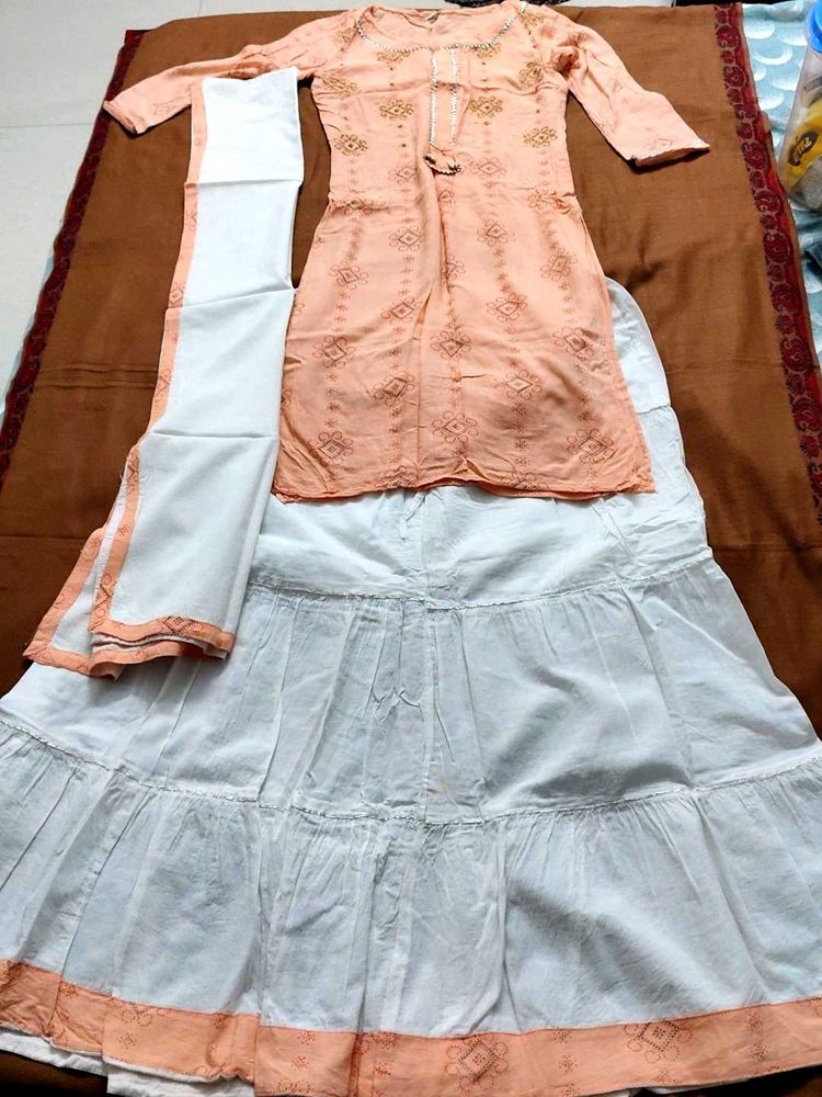 Peach Embroidered Kurta Set