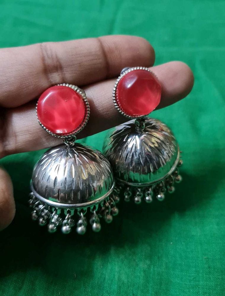 Desi Red Stone Jhumka