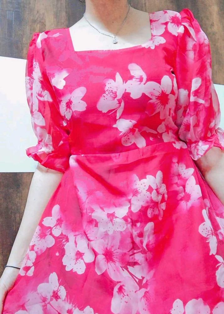 Pink Floral Chiffon Dress