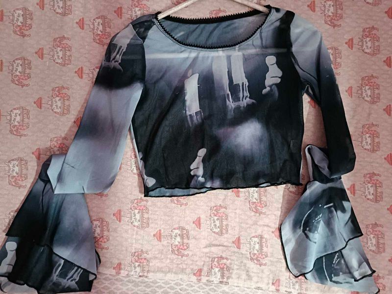 Sheer Graphic Long Sleeve Top