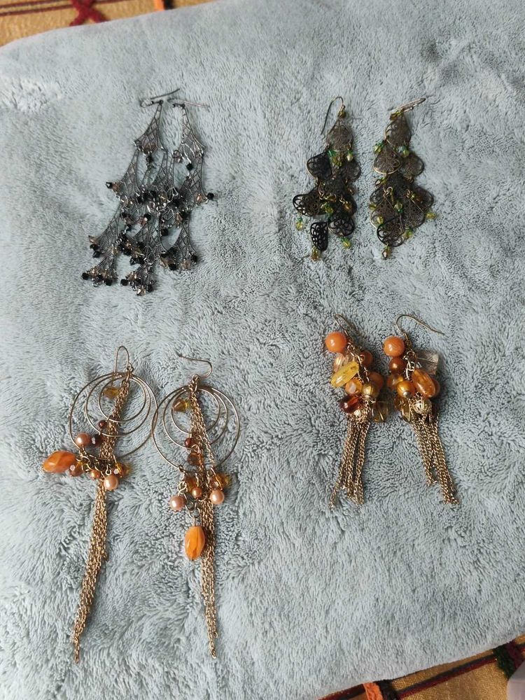 Set Of 4 Stunning Long Hanging Earrings