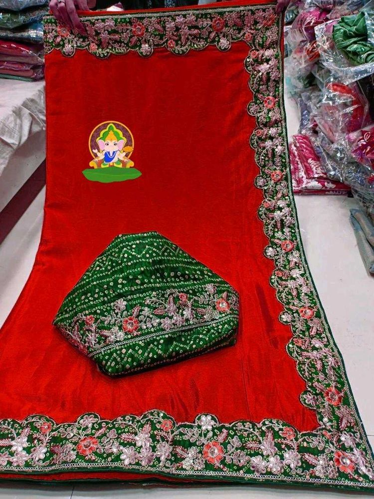 Red Embroidered Saree