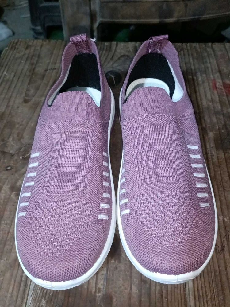Mauve Knit Slip-On Shoes