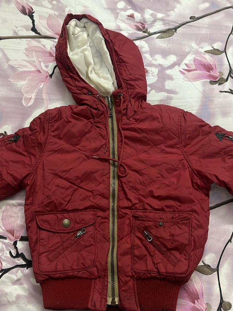 Red Quilted Hooded Jacket