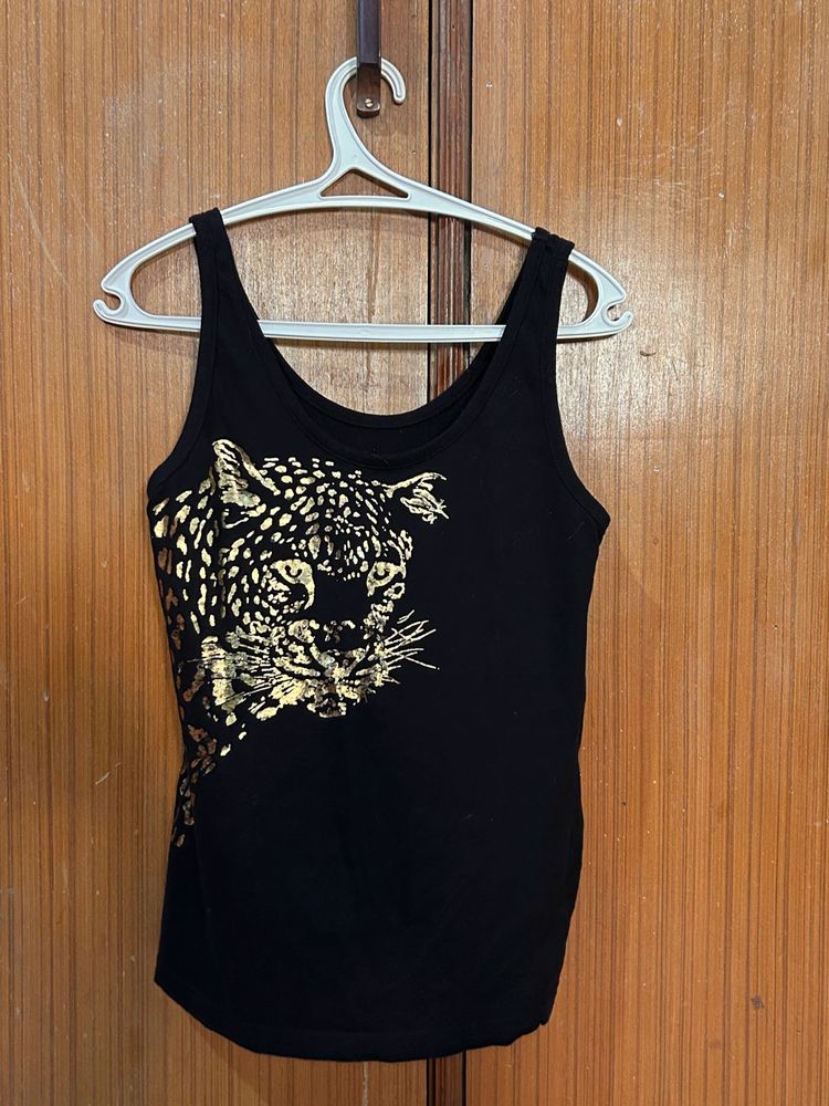 Black Tank Top w/ Gold Leopard