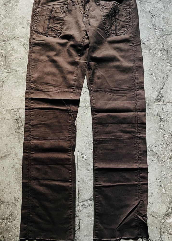 Brown Straight Leg Cargo Pants