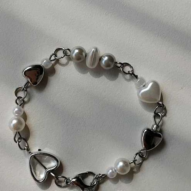 Pearl &amp; Heart Charm Bracelet