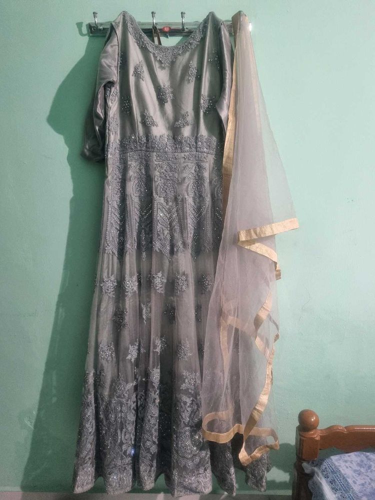 New Bridal Dress Silver Colour Full length