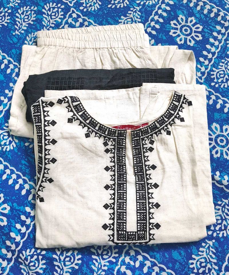 WINERED khadi Cotton Kurta Set With Dupatta