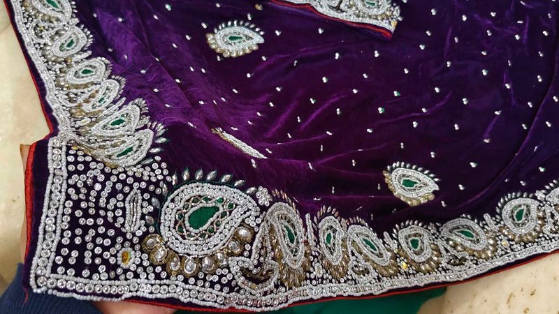 Purple Velvet Embellished saree with blouse 😍