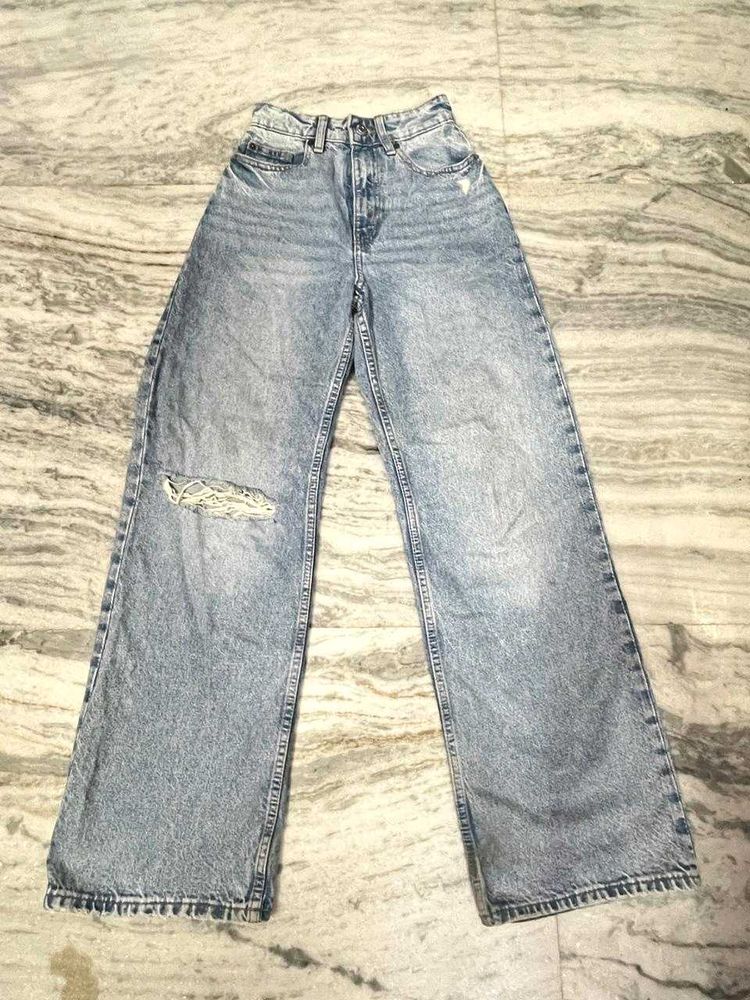 Wide Leg Distressed Jeans