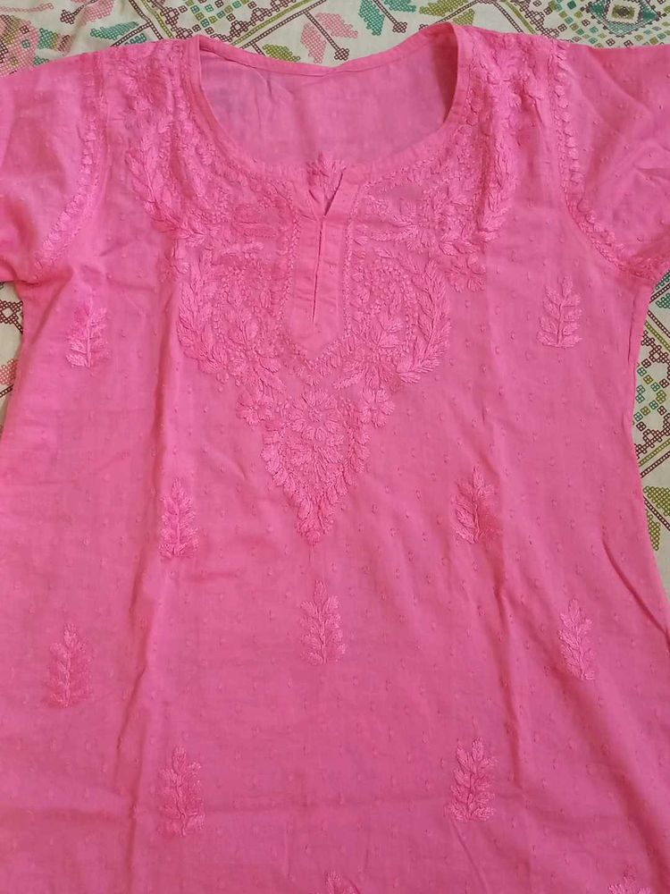 New Pink lucknawi chikankari Short Kurta