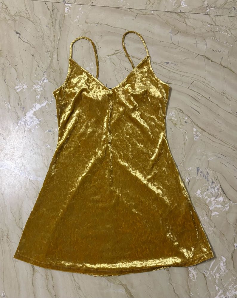 Gold Velvet Mini Dress | Size M