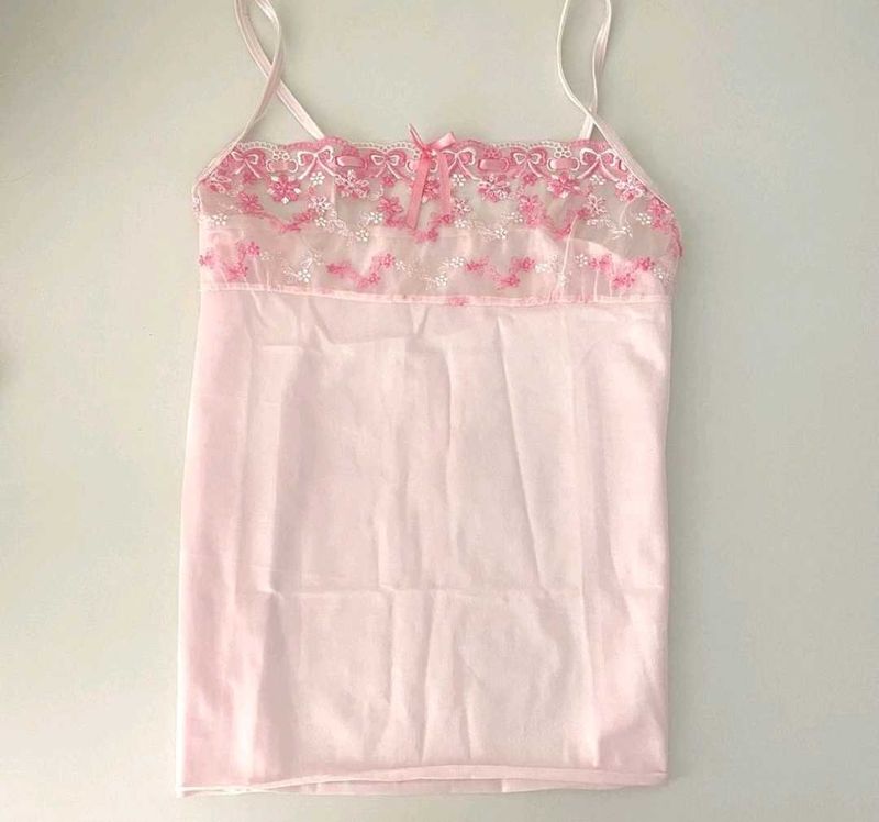 Pink Floral Lace Cami Top