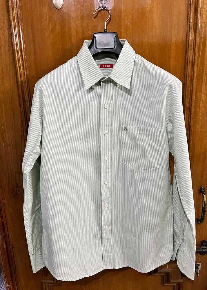 IZOD GREEN VERTICAL STRIPES OLD MONEY SHIRT L (44)