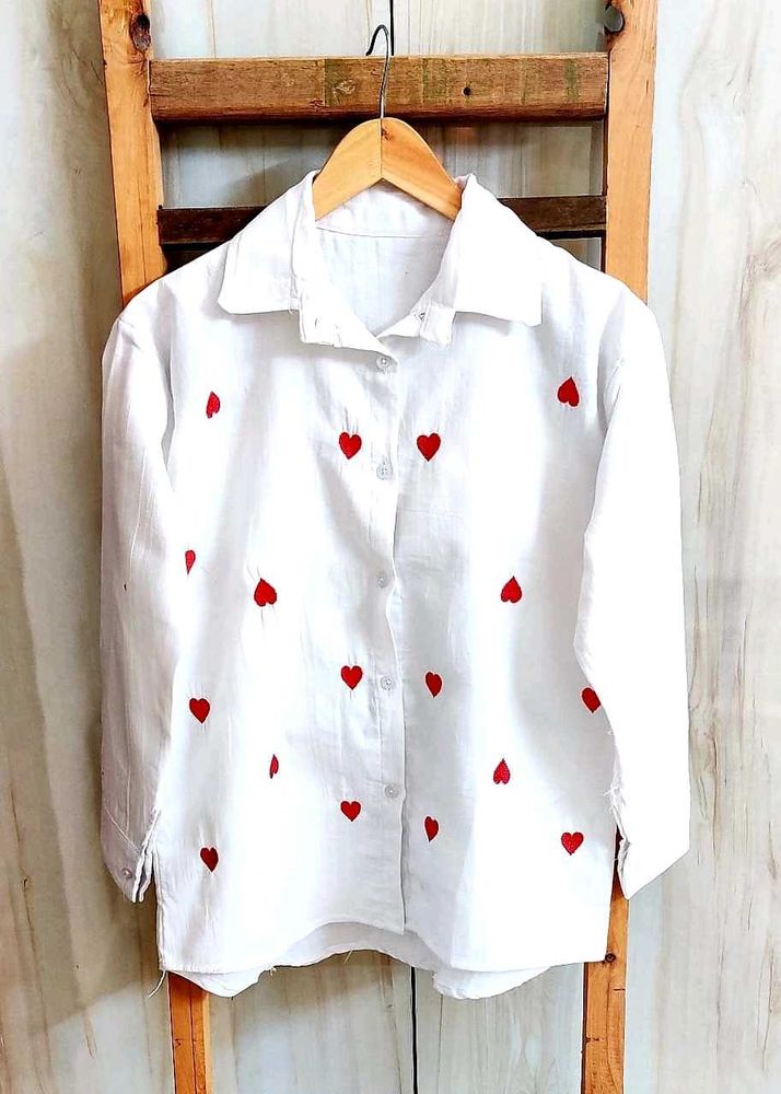 White Designer Cotton Shirt Size-38