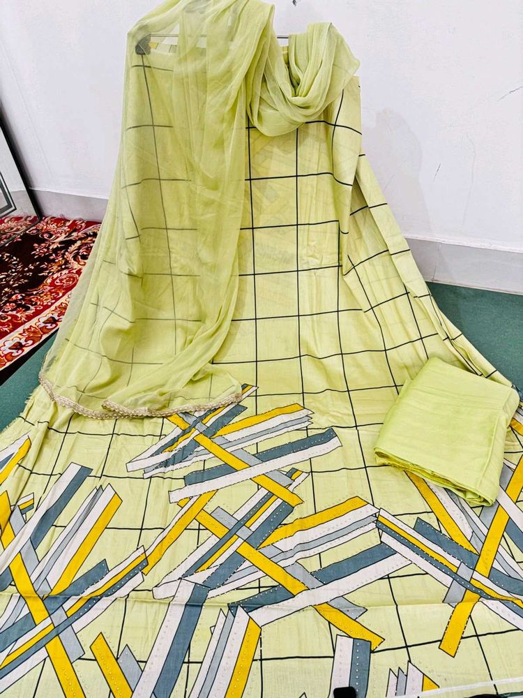 Yellow Printed dress material