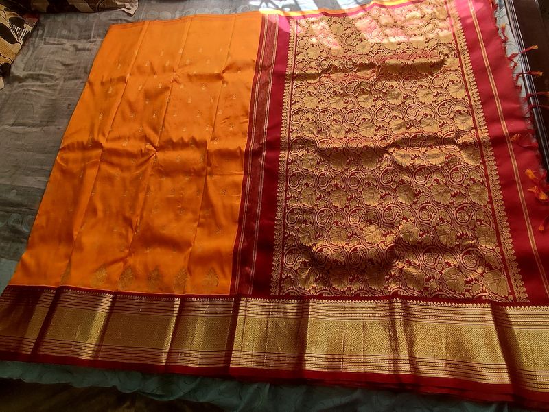 Mango Yellow And Maroon Traditional Silk Saree