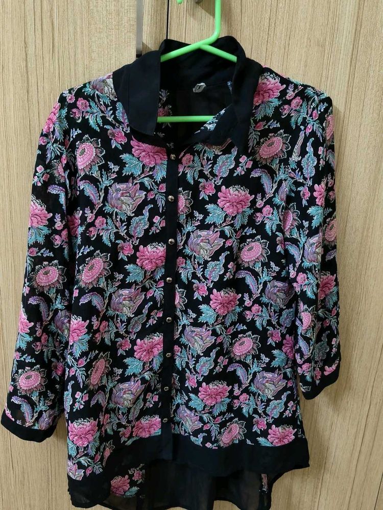 Floral Print Button-Down Top