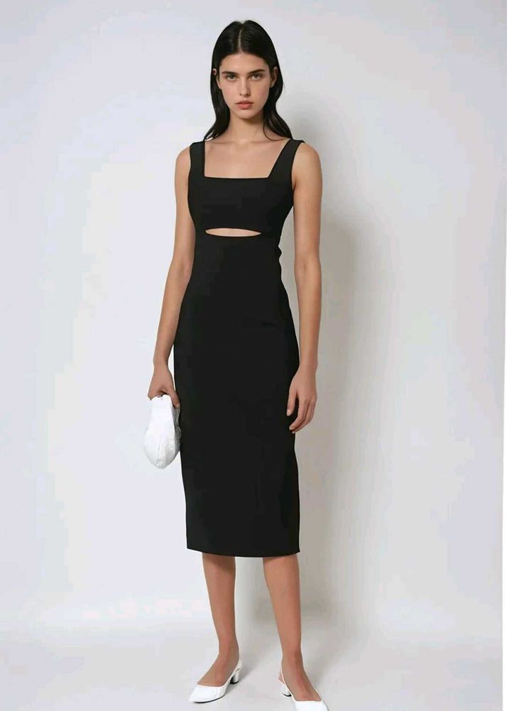 Chic Black Midi Cutout Dress🖤
