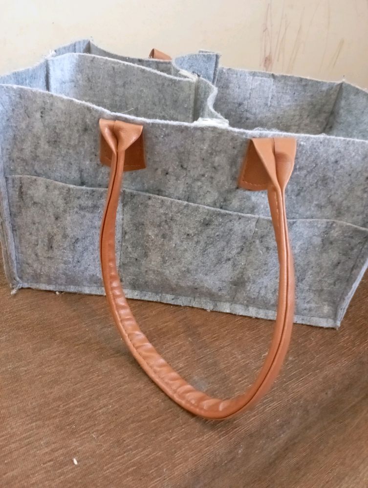 Felt Tote Bag with Leather Handles