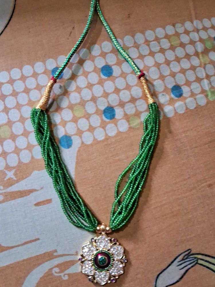 Multi Layered Cute Green Beats Mala With Locket