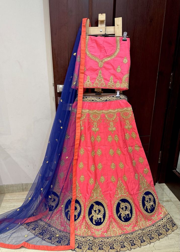 Brand New Silk  Peach Blue Lehenga Choli