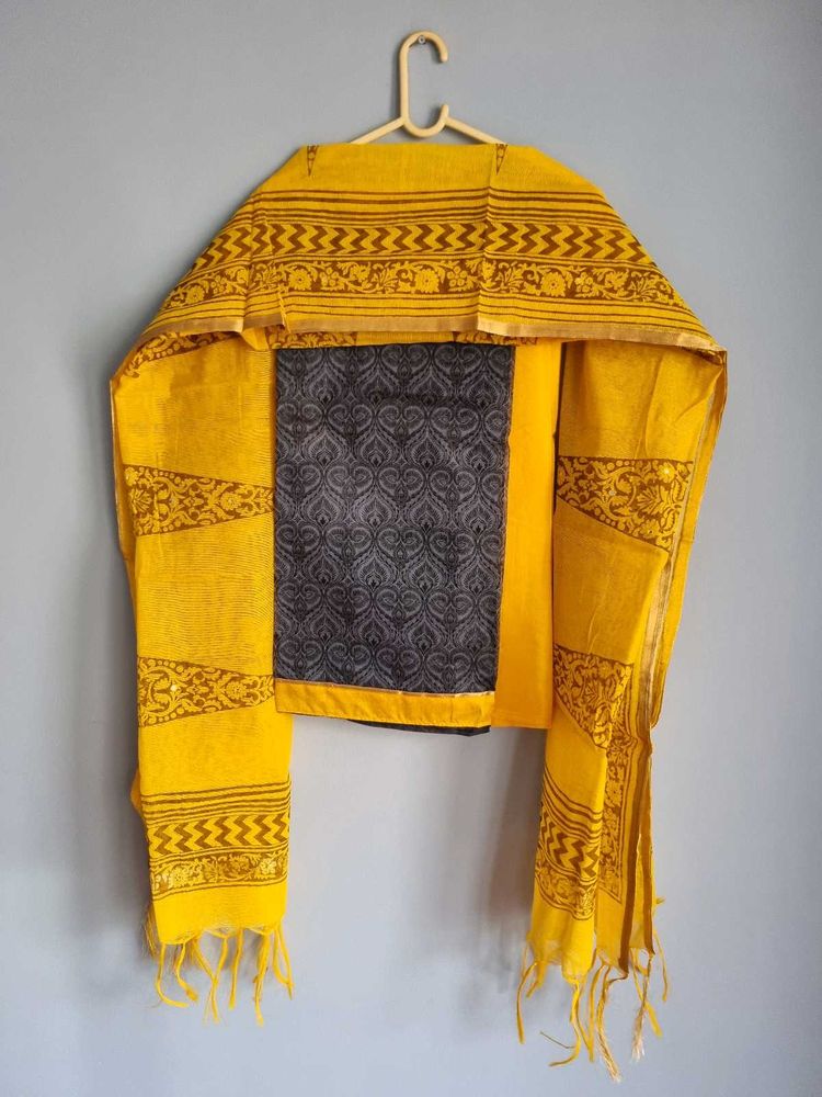 Yellow &amp; Grey Salwar Kameez Unstitched FABRIC NEW