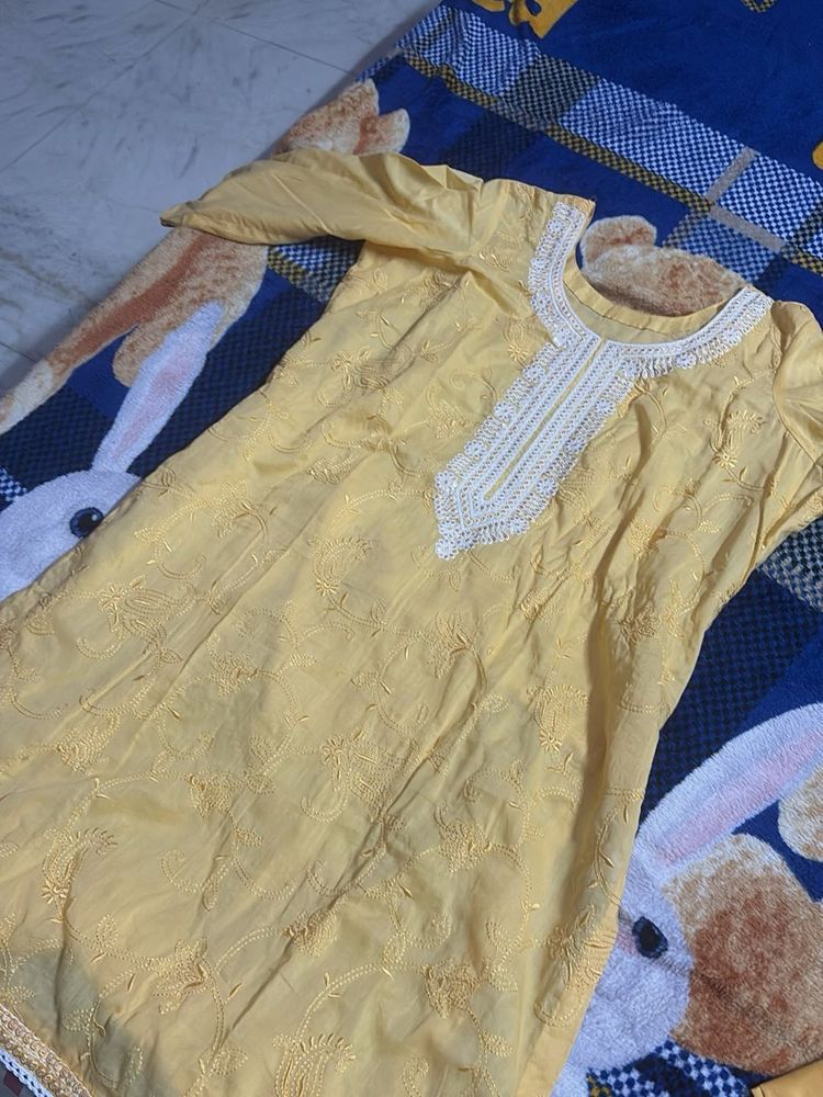 Yellow Embroidered Kurta