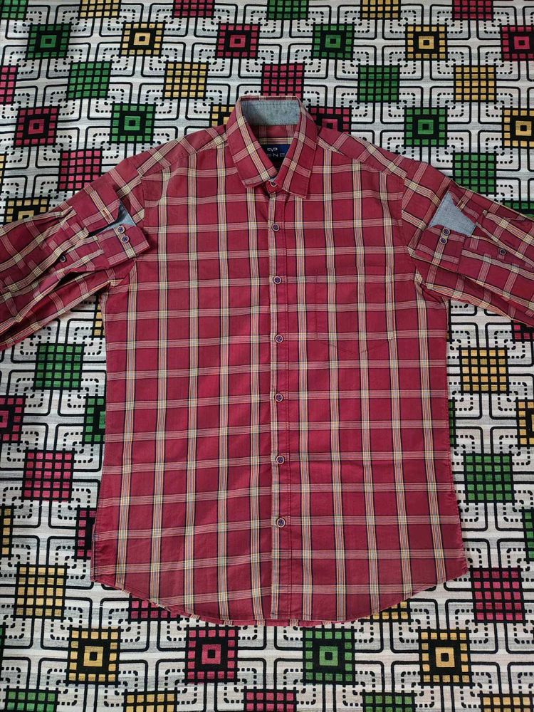 Red &amp; Beige Checkered Shirt