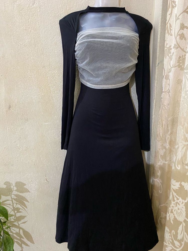 Black Dress with Sheer Overlay