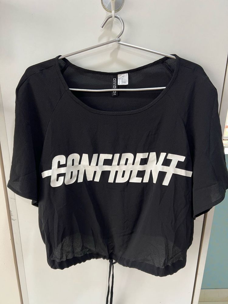 H&amp;M Black Confident Graphic Tee, adjustable waist