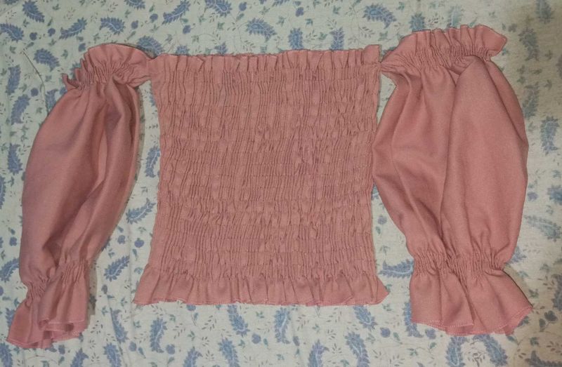 Pink Off-Shoulder Smocked Top