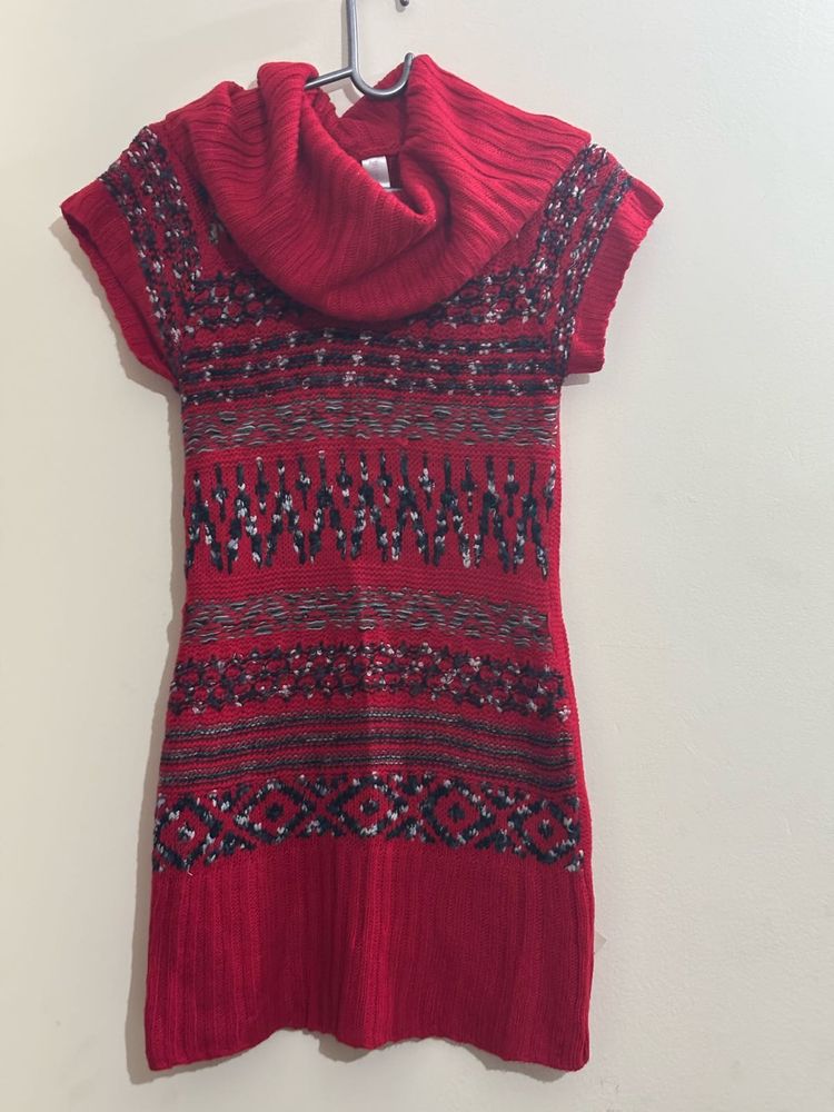 Red Knit Mini Sweater Dress