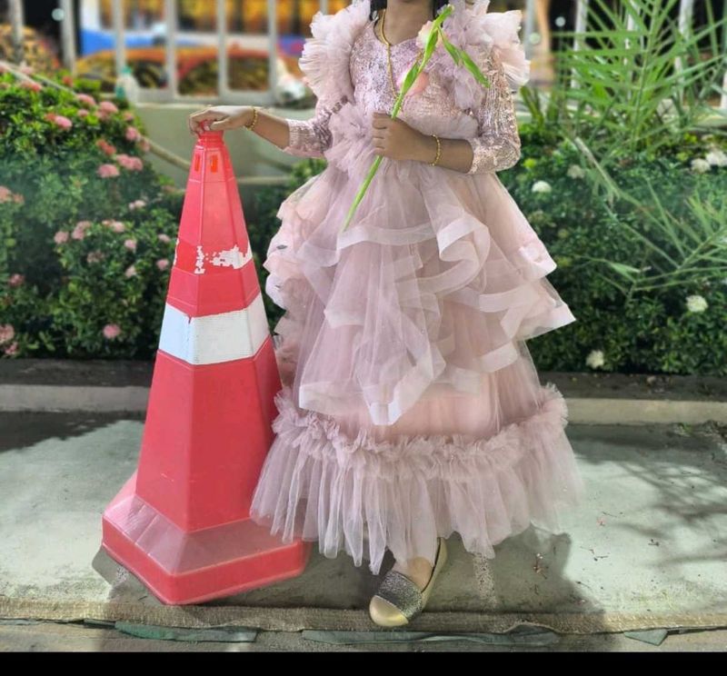 Elegant Pink Ruffled Girls Dress