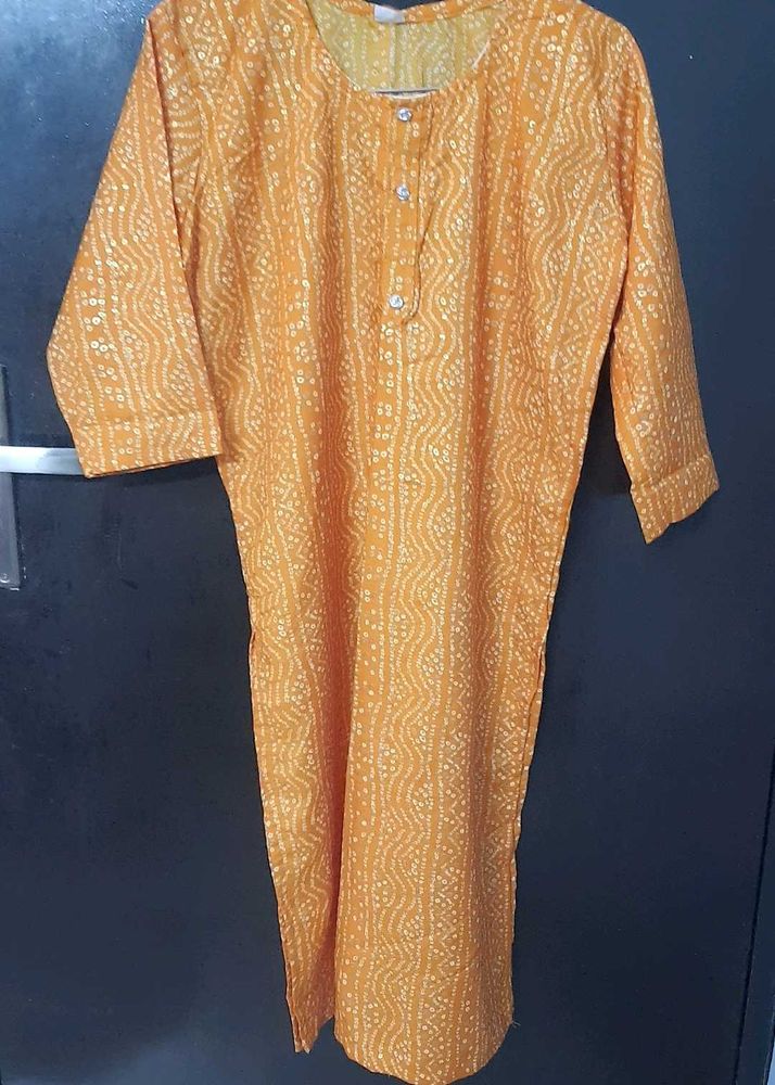Orange Printed Kurta