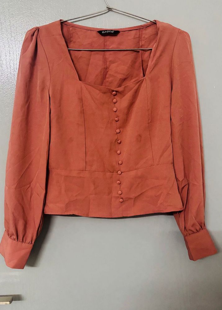 Elegant Peach Square Neck Top