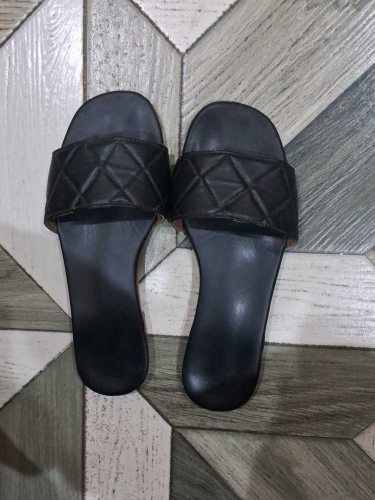Black Quilted Slide Sandals