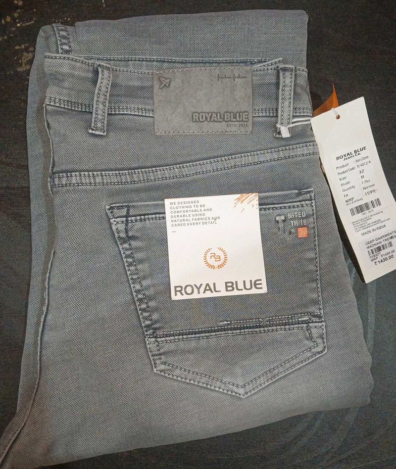 Royal Blue Grey Denim Jeans