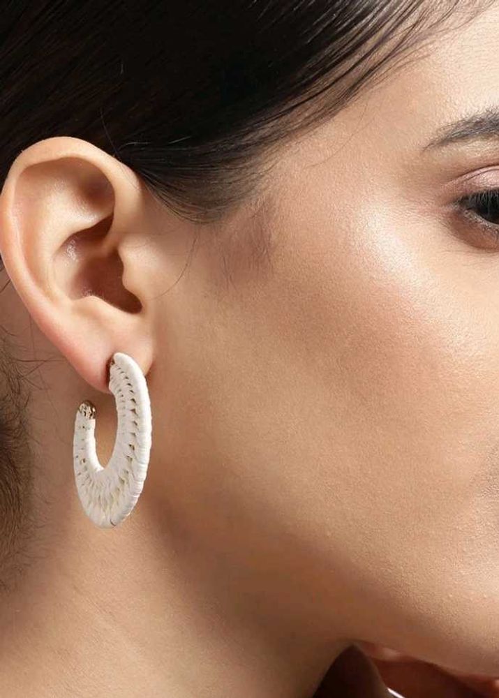 Nykaa - Off White Raffia Beige Hoop Earrings