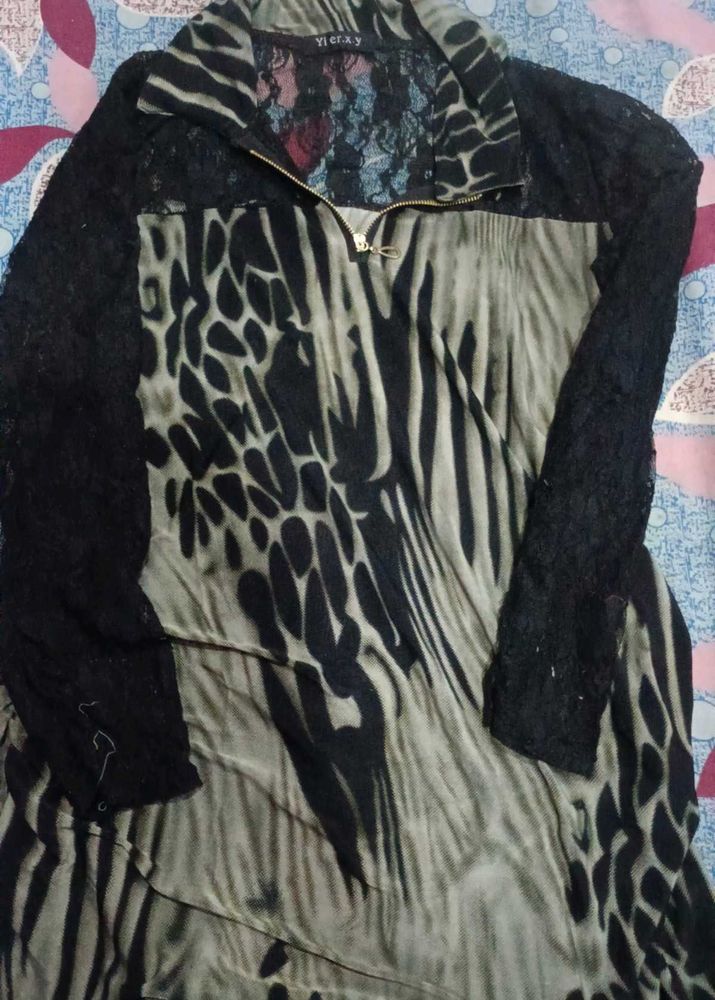 Animal Print Lace Sleeve Top