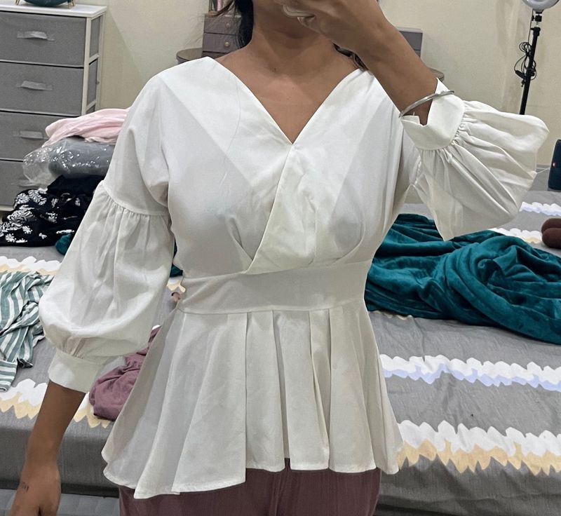 White Formal Peplum Top